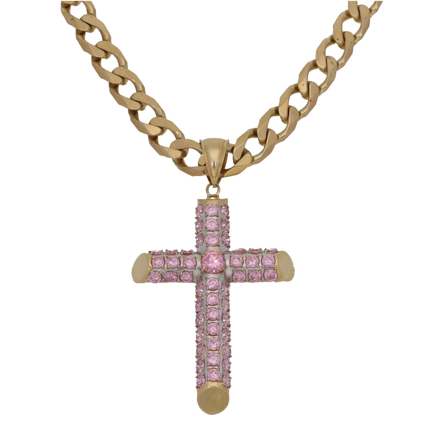 9ct Gold Cubic Zirconia Cross Pendant With Chain