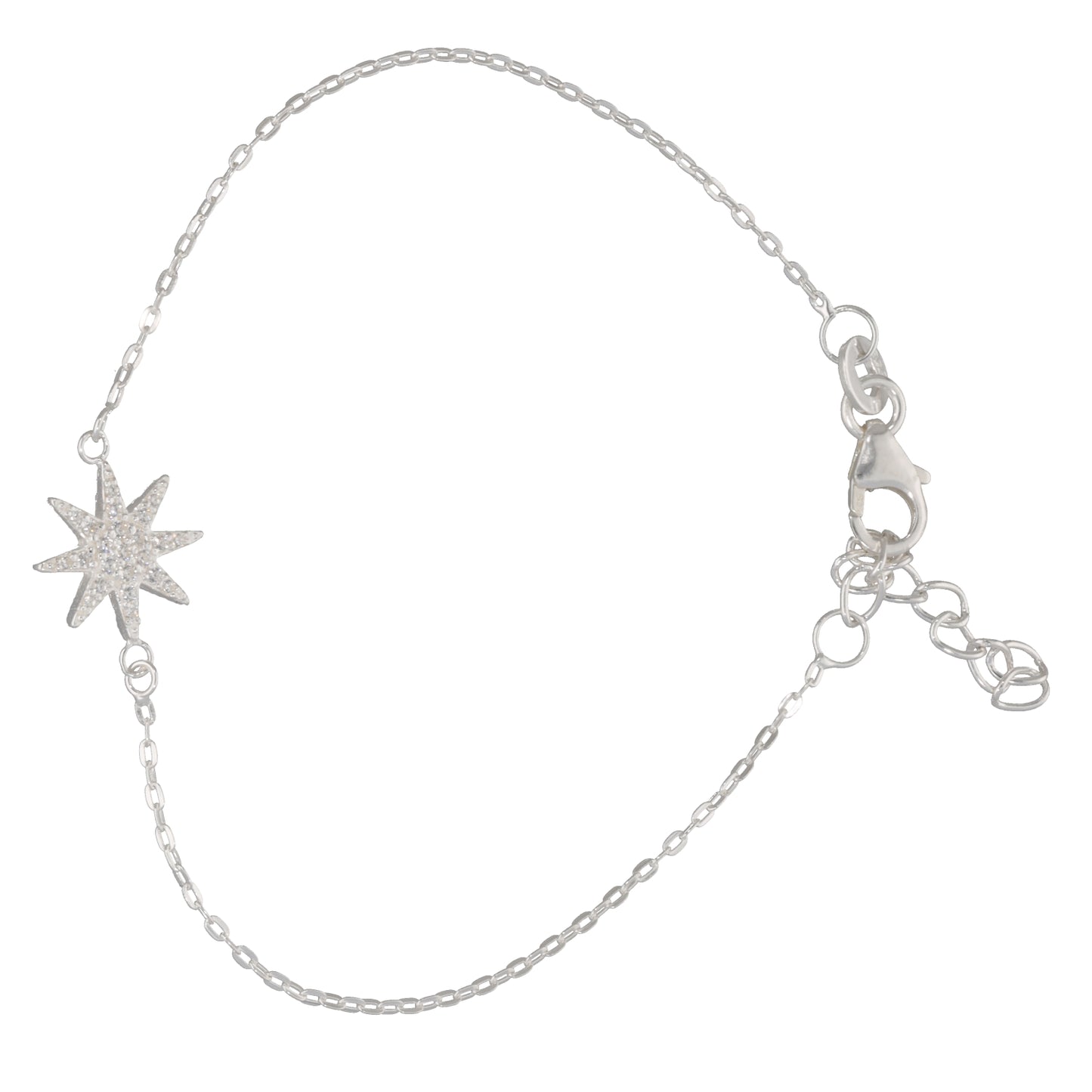 New Sterling Silver Cubic Zirconia Compass Star Bracelet