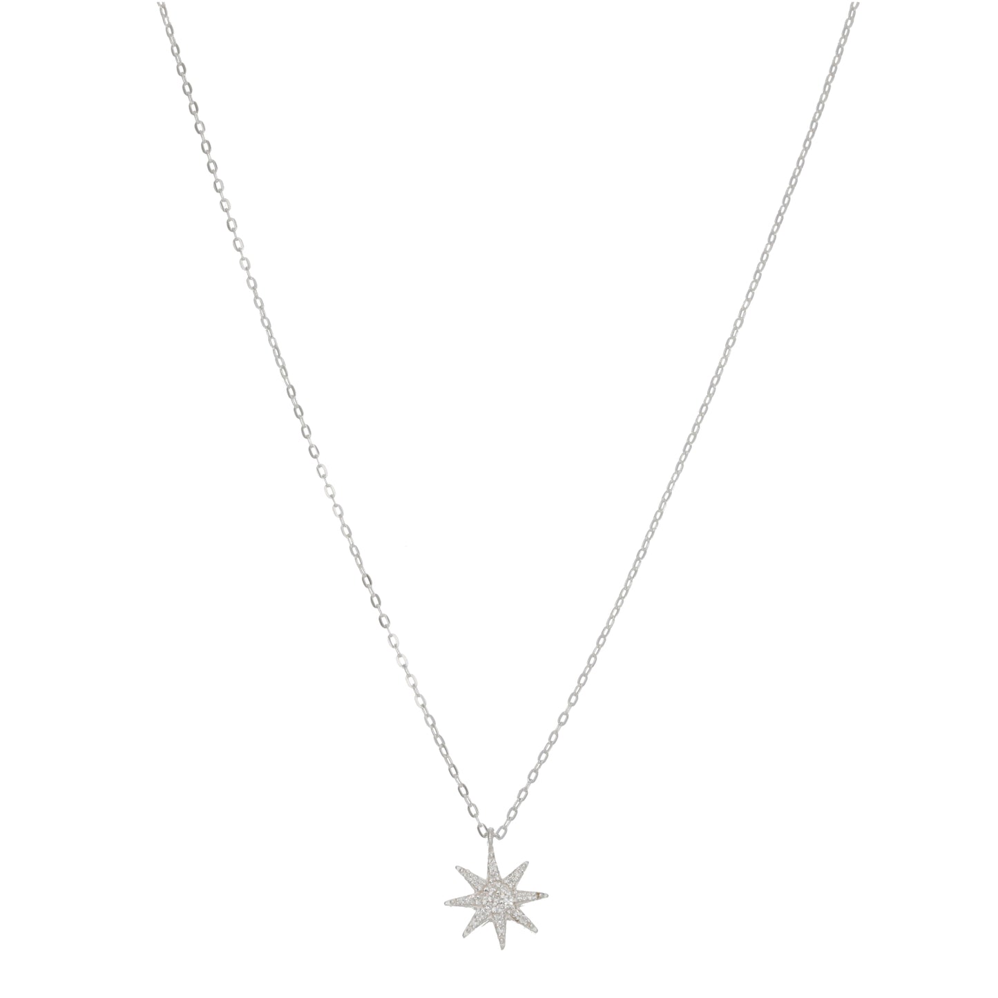 New Sterling Silver Cubic Zirconia Compass Star Stud Necklace