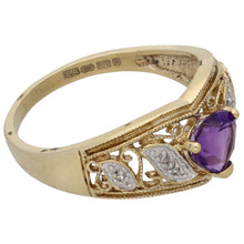 Load image into Gallery viewer, 9ct Gold Amethyst &amp; 0.06ct Diamond Dress/Cocktail Ring Size P
