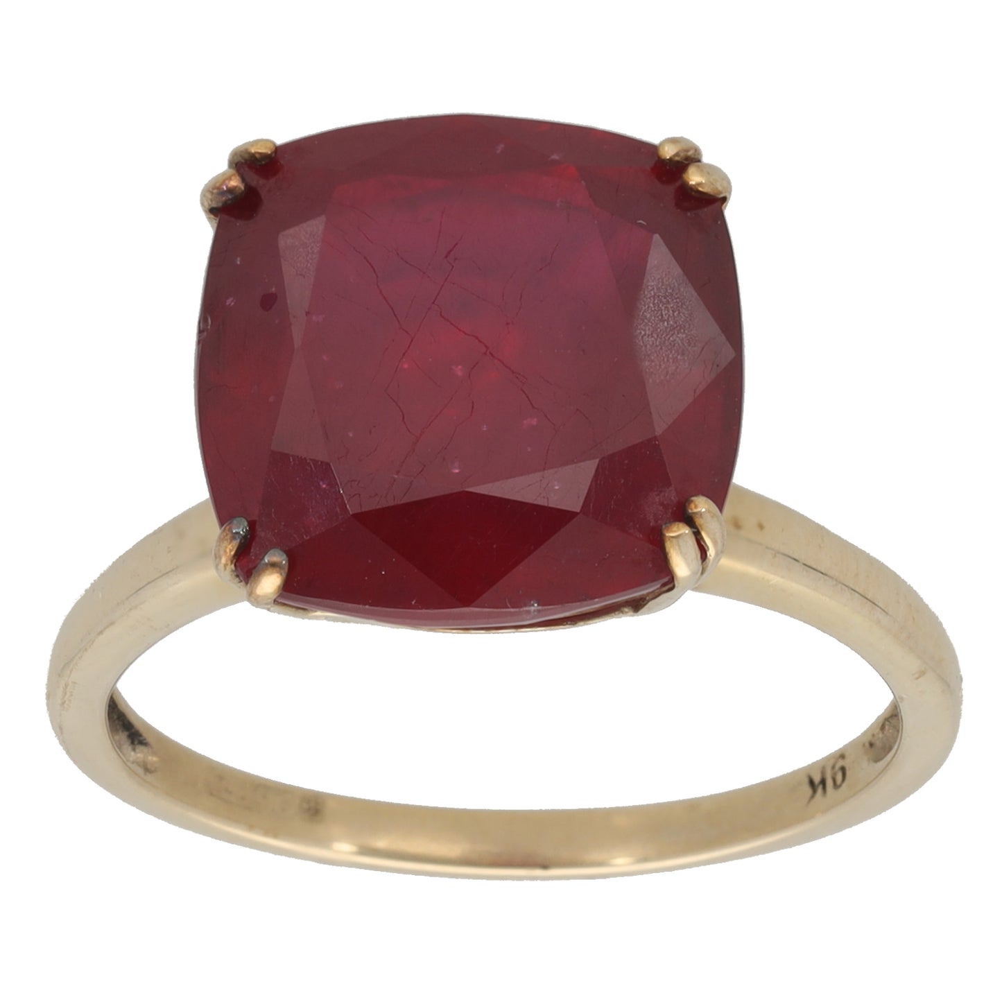 9ct Gold Glass Filled Ruby Single Stone Ring Size P