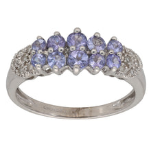 Load image into Gallery viewer, 9ct White Gold Tanzanite &amp; 0.06ct Diamond Dress/Cocktail Ring Size M
