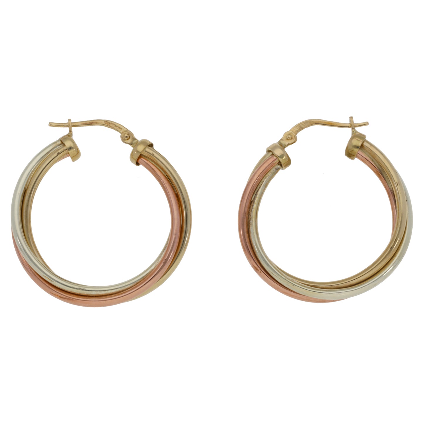 9ct Tri-Colour Gold Hoop Earrings