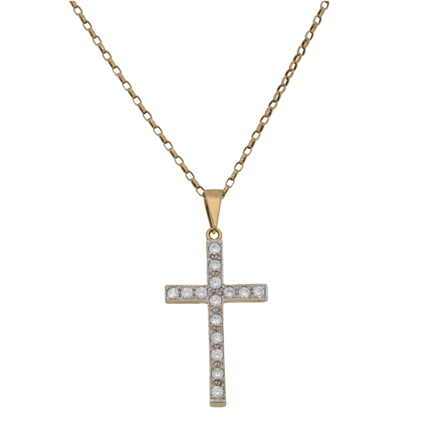 9ct Gold Cubic Zirconia Cross Pendant With Chain – H&T