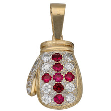 Load image into Gallery viewer, 9ct Gold Man Made Ruby &amp; Cubic Zirconia Boxing Glove Pendant

