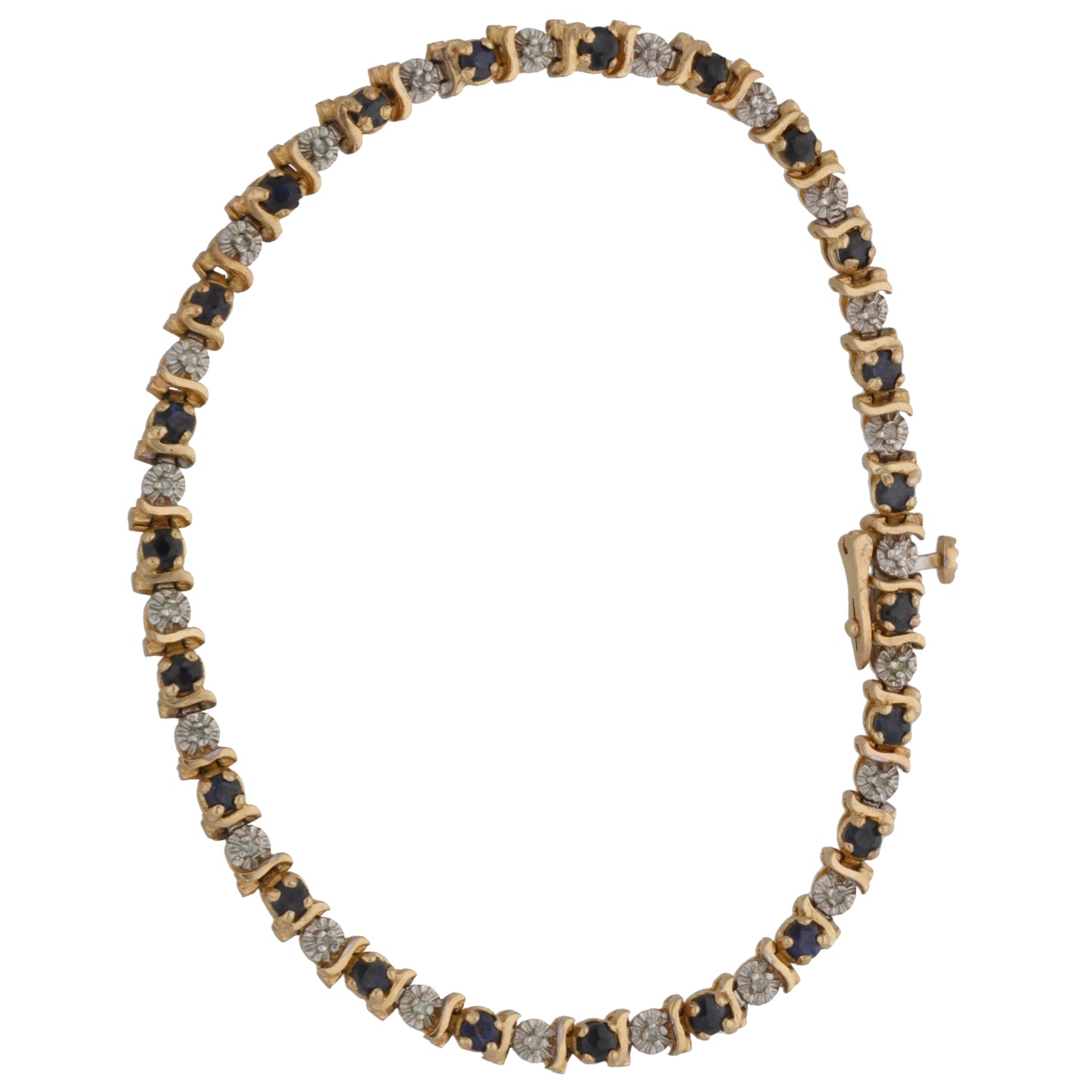 9ct Gold Sapphire & 0.115ct Diamond Fancy Stone Set Bracelet