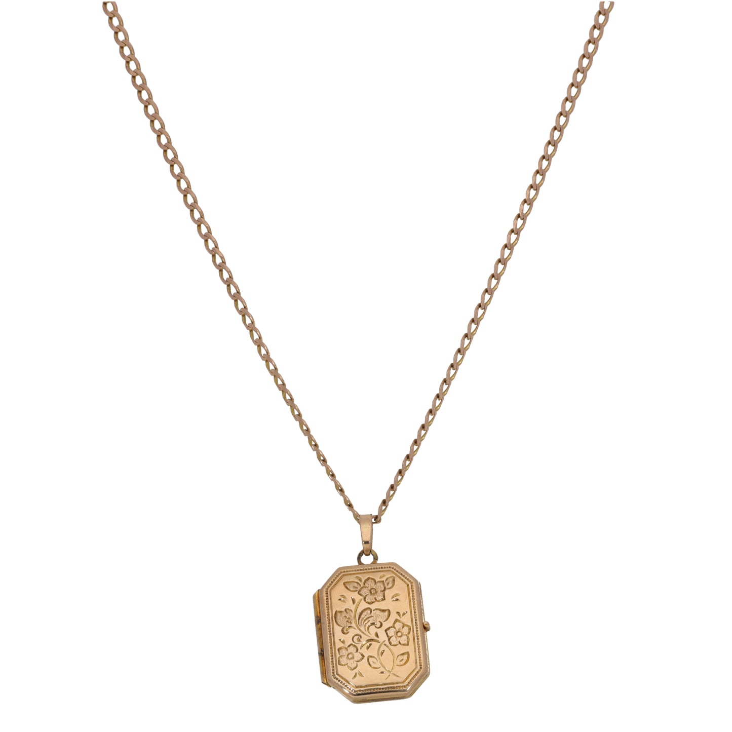 9ct Gold Patterned Locket Pendant With Chain