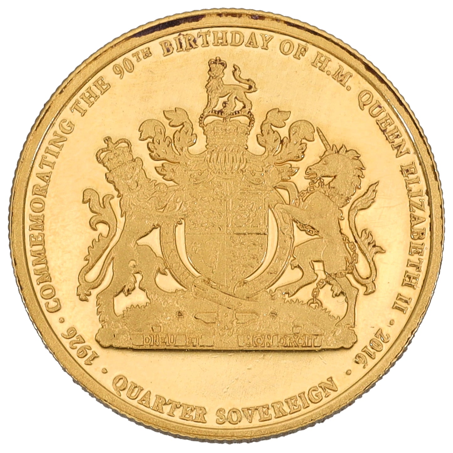 22ct Gold Queen Elizabeth II Quarter Sovereign Coin 2016