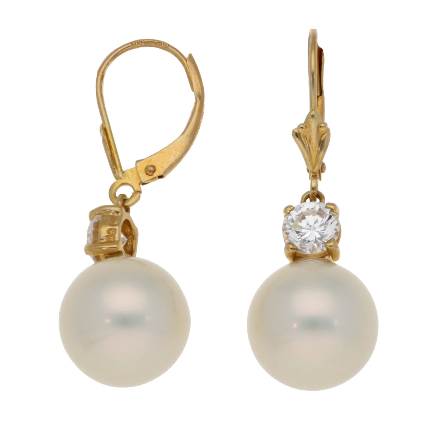 14ct Gold Cultured Pearl & Cubic Zirconia Drop Earrings