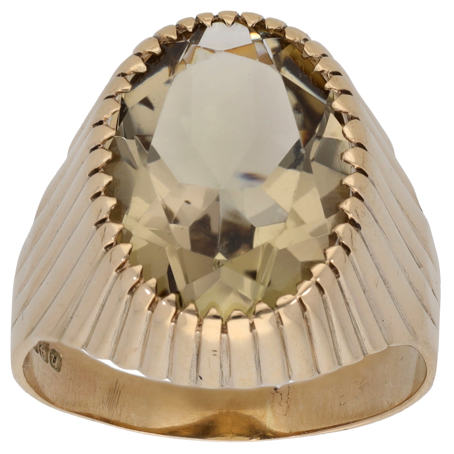 9ct Gold Quartz Patterned Signet Ring Size V