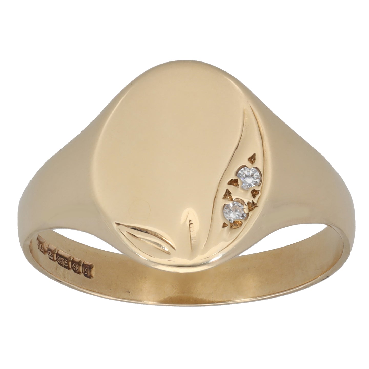 9ct Gold Cubic Zirconia Patterned Signet Ring Size U