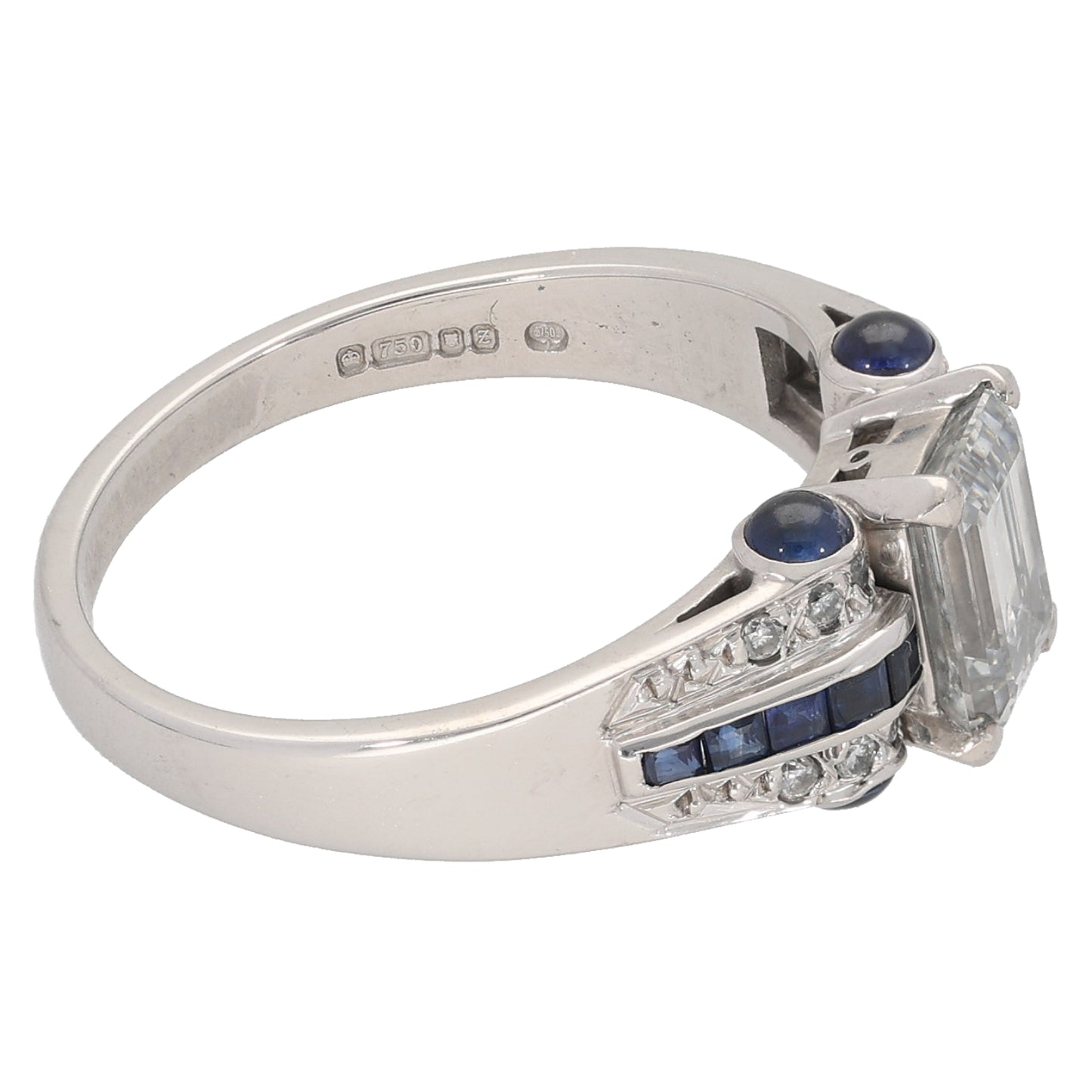 18ct White Gold Sapphire & 1.20ct Diamond Dress/Cocktail Ring Size M