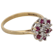 Load image into Gallery viewer, 9ct Gold Ruby &amp; Cubic Zirconia Cluster Ring Size Q
