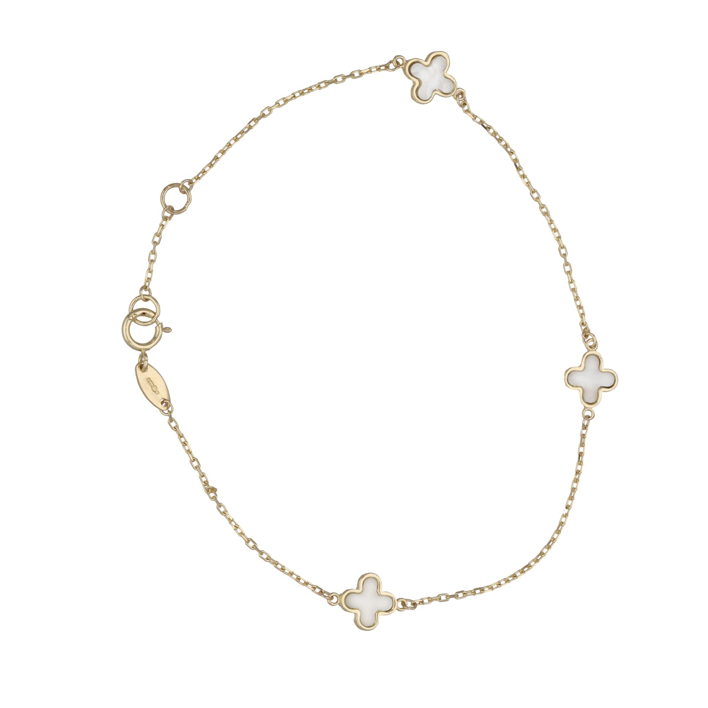 New 9ct Gold Clover Mother Of Pearl Bracelet