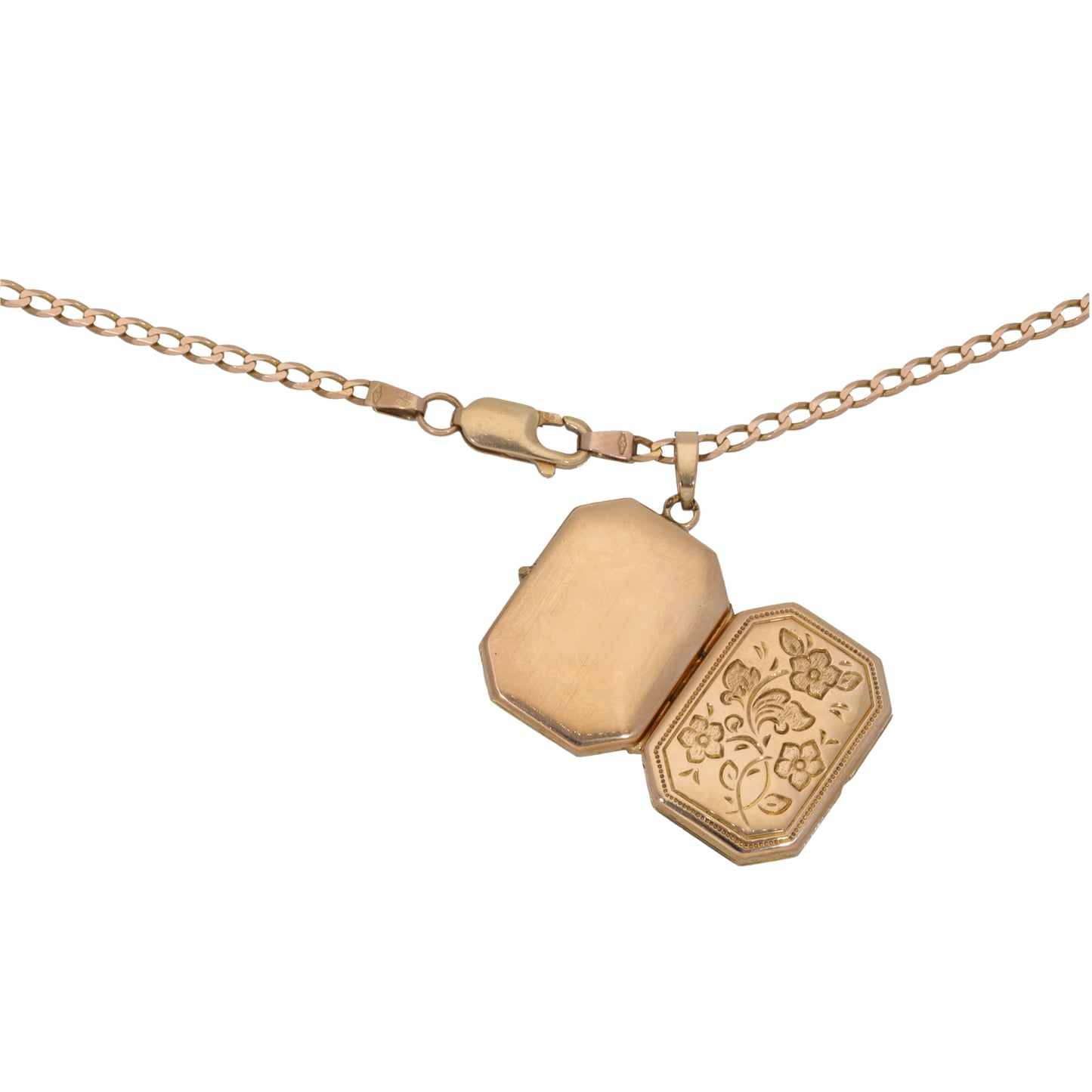 9ct Gold Patterned Locket Pendant With Chain