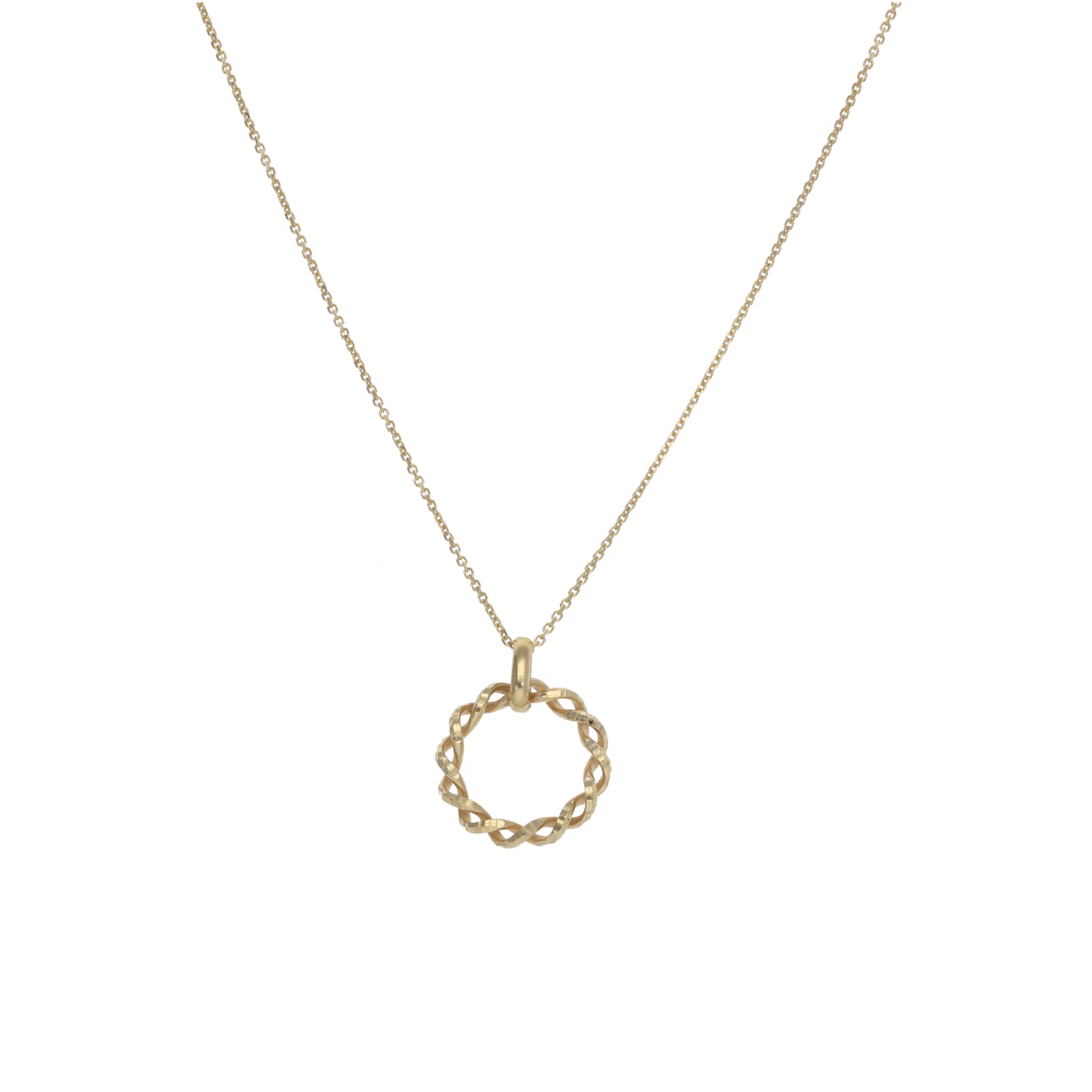 New 9ct Gold Twisted Circle Pendant With Chain