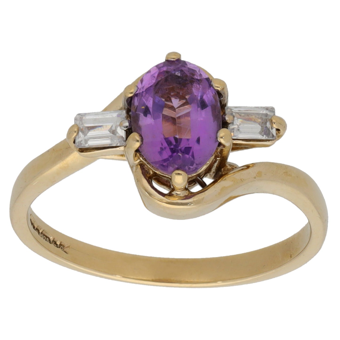 9ct Gold Amethyst & Cubic Zirconia Trilogy Ring Size M