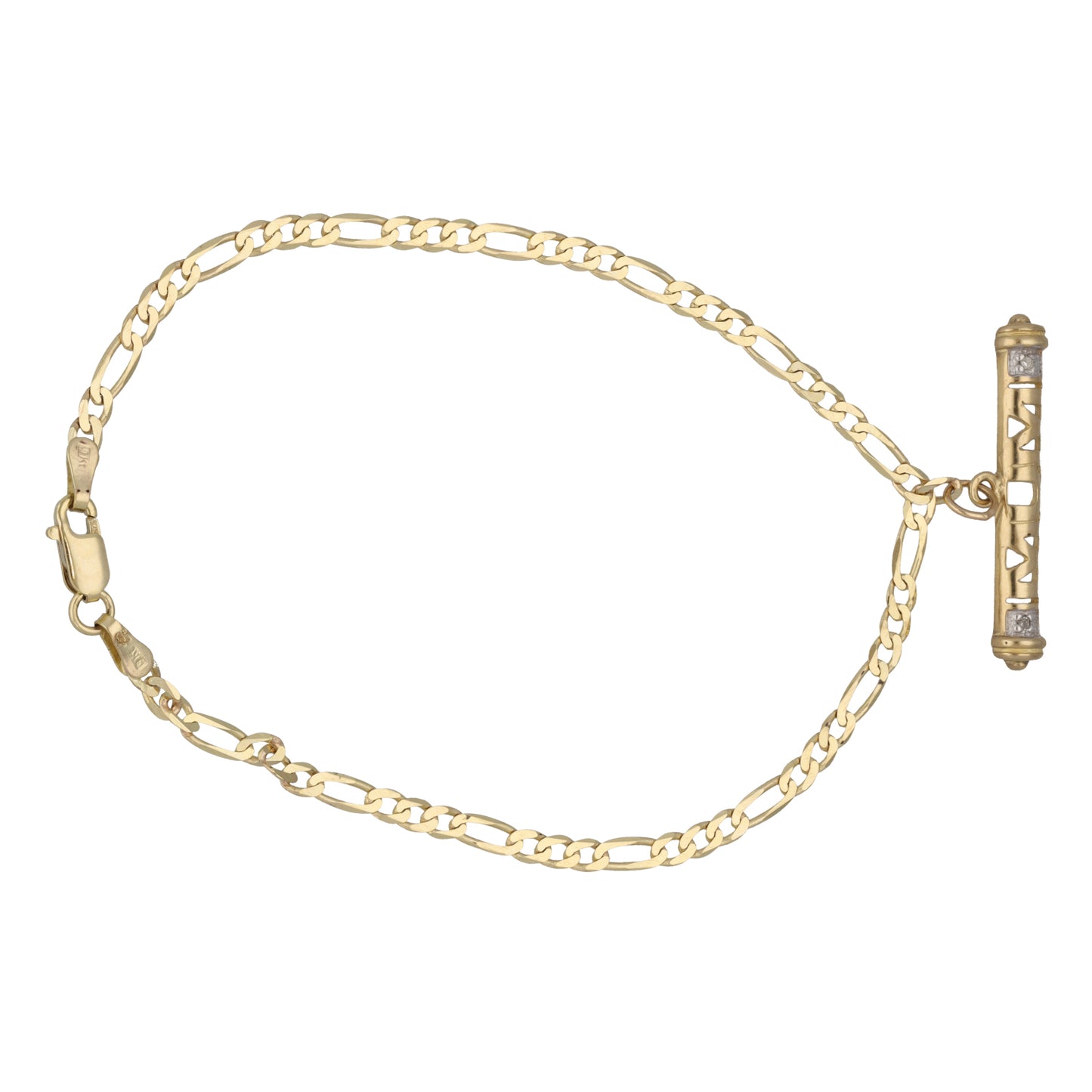 9ct Gold 0.01ct Diamond Figaro Bracelet