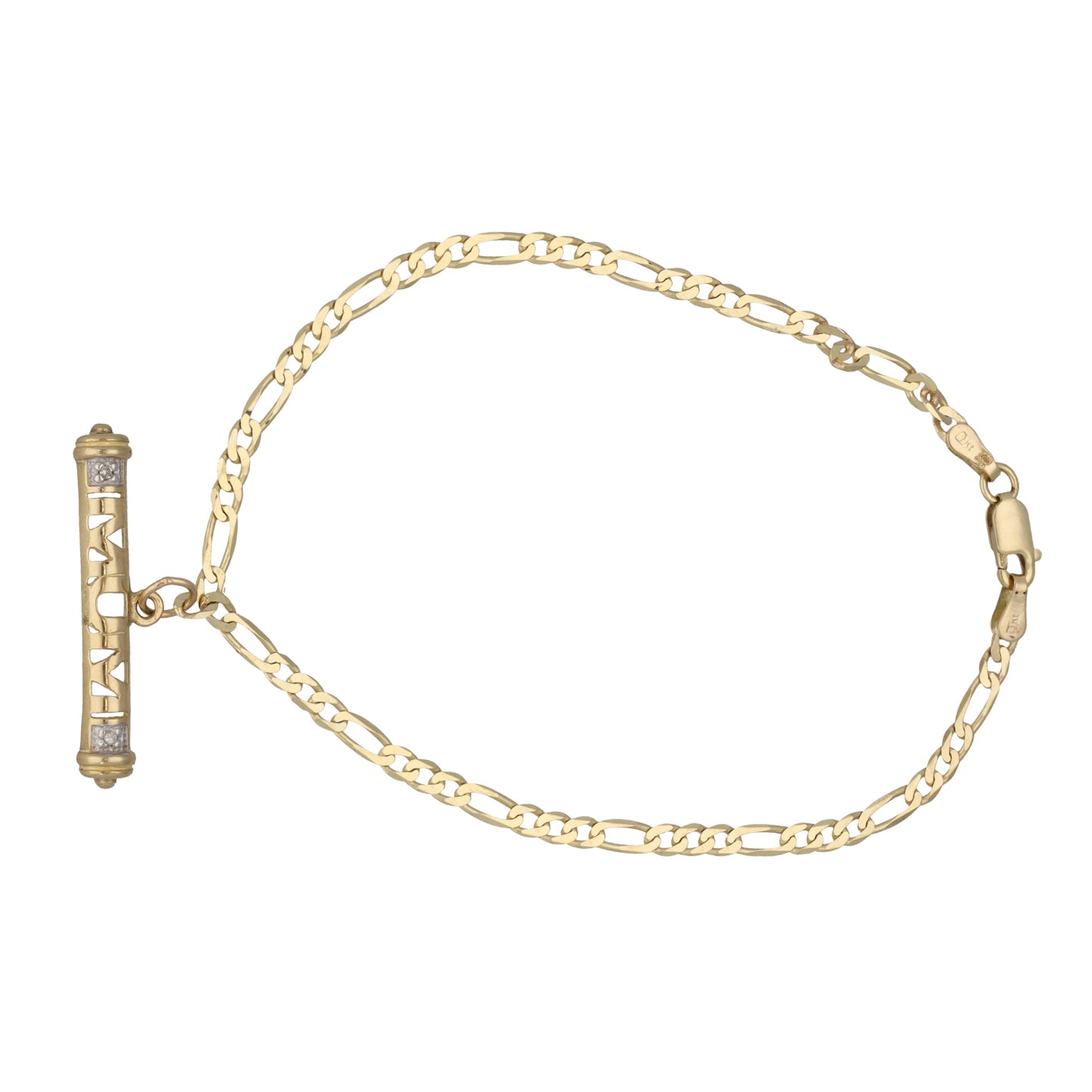 9ct Gold 0.01ct Diamond Figaro Bracelet