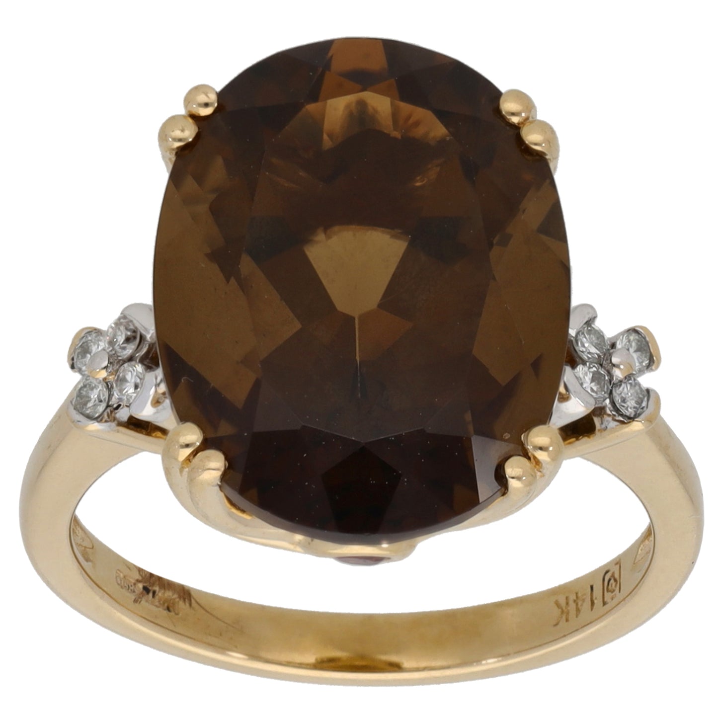 14ct Gold 0.08ct Diamond & Smoky Quartz Dress/Cocktail Ring Size N