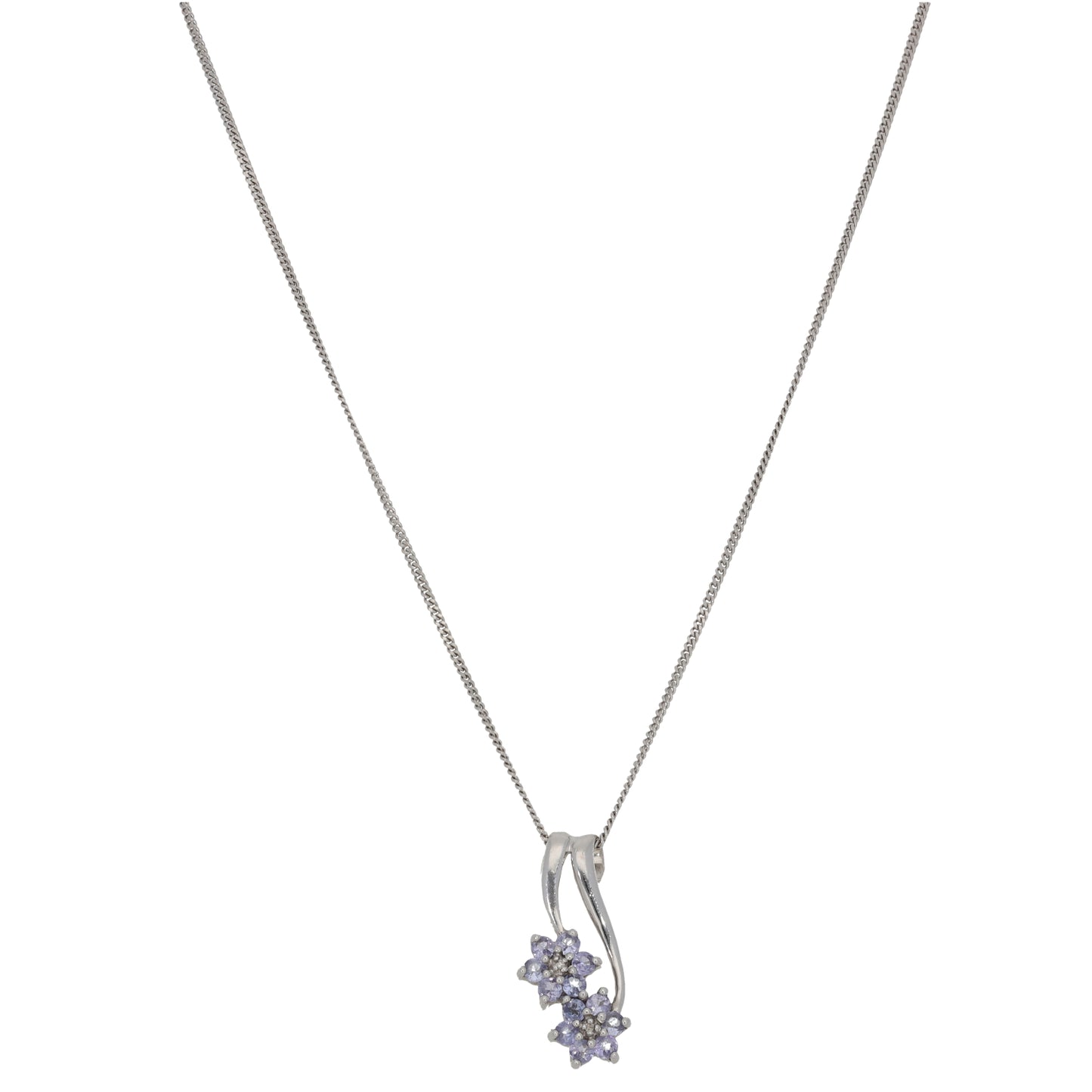 9ct White Gold Tanzanite Dress/Cocktail Pendant With Chain