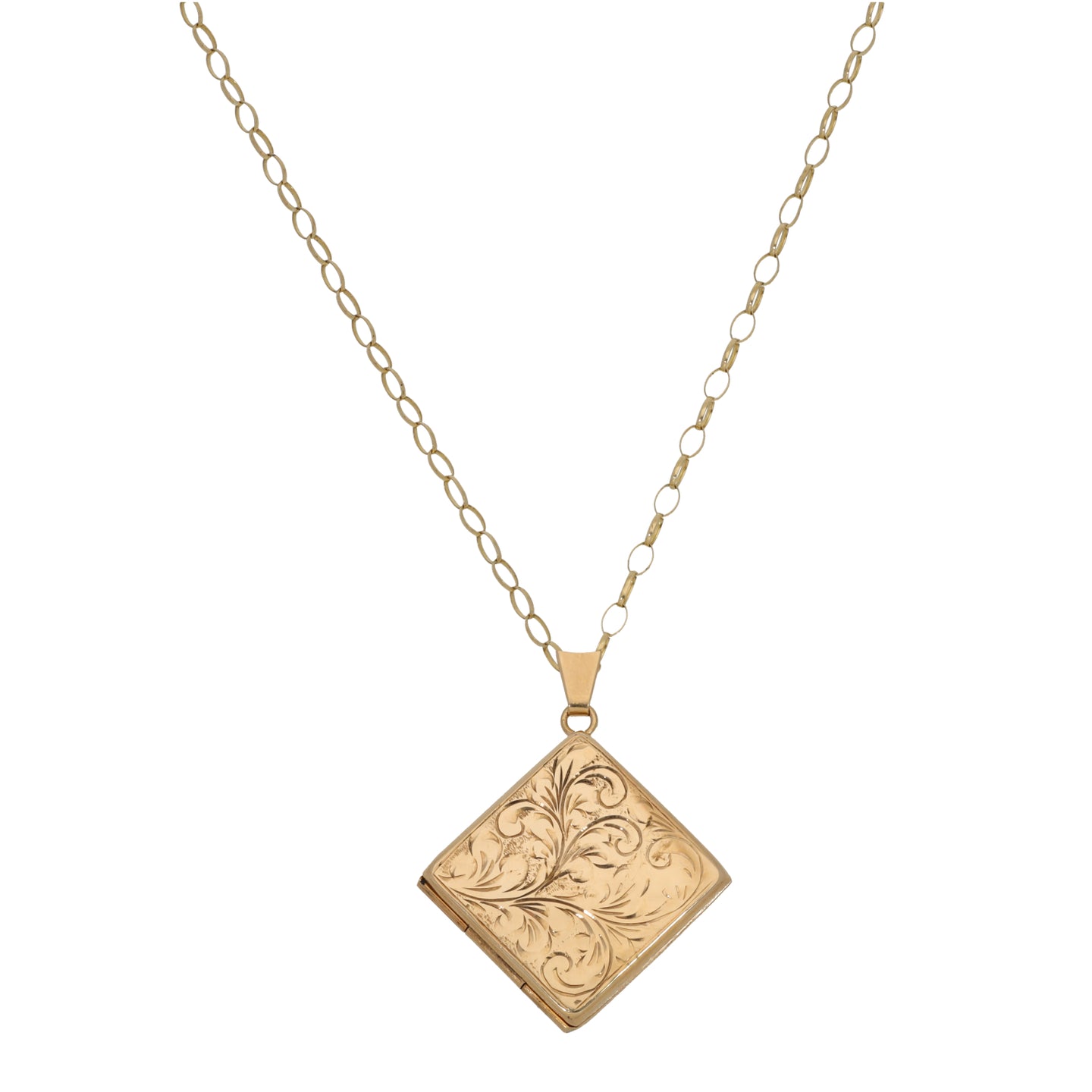9ct Gold Patterned Locket Pendant With Chain
