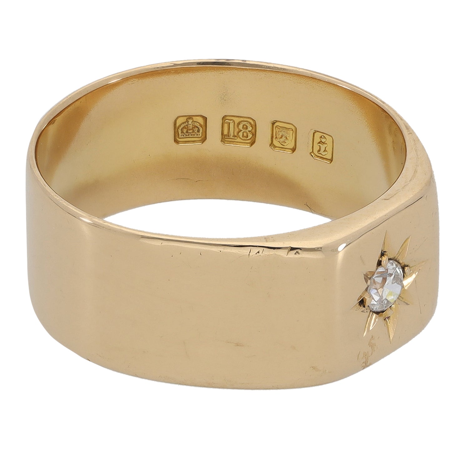 18ct Gold 0.07ct Diamond Signet Ring Size P