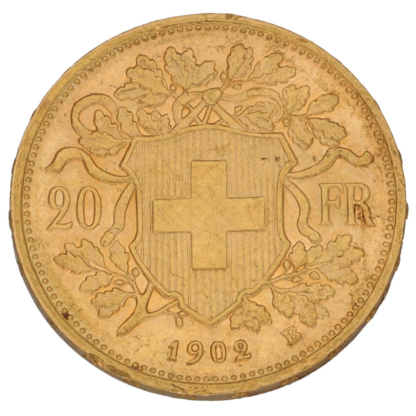 22ct Gold Helvetia Swiss 20 Francs Coin 1902