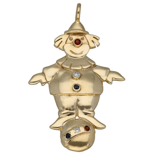 9ct Gold Garnet & Sapphire & Cubic Zirconia Clown Pendant