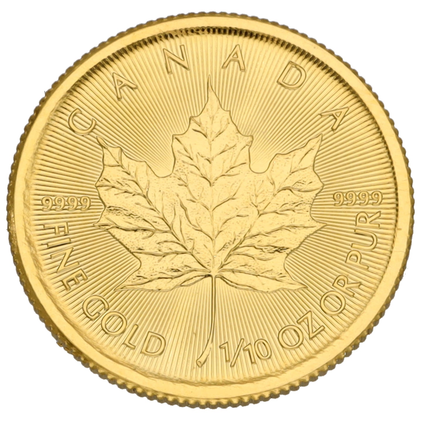 24ct Gold Canadian Maple Leaf 1/10 OZ Coin 2021