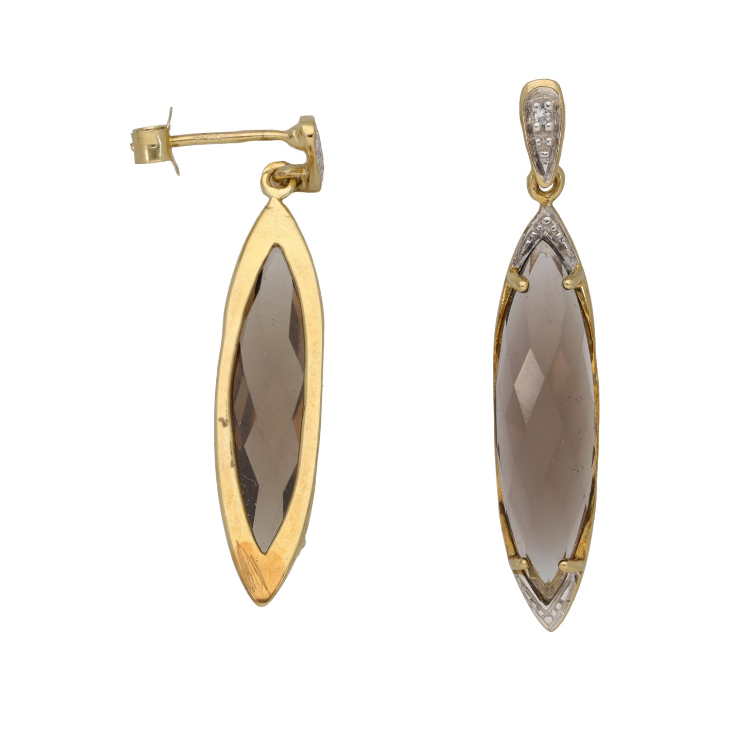 9ct Gold Smoky Quartz & Cubic Zirconia Drop Earrings