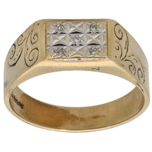 Load image into Gallery viewer, 9ct Gold 0.05ct Diamond Patterned Signet Ring Size Q
