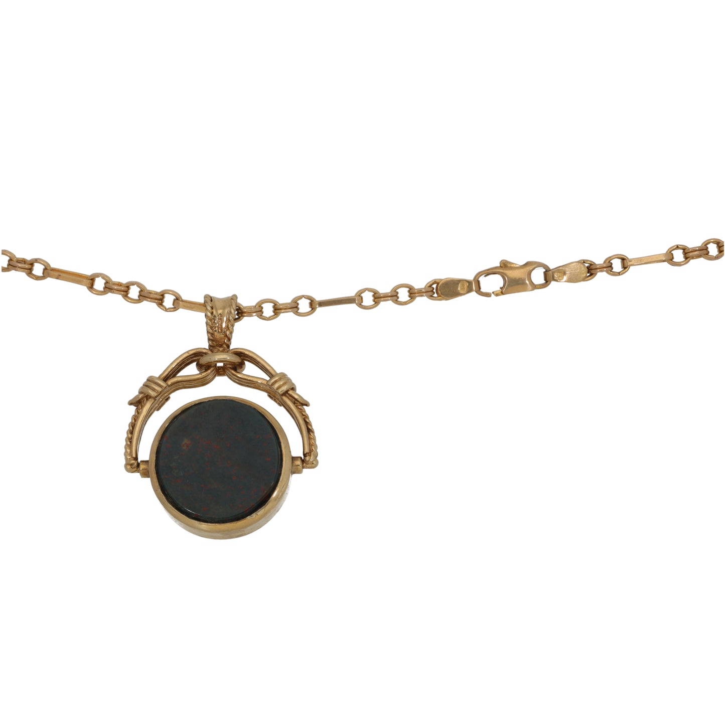 9ct Gold Onyx & Bloodstone Fob Pendant With Chain