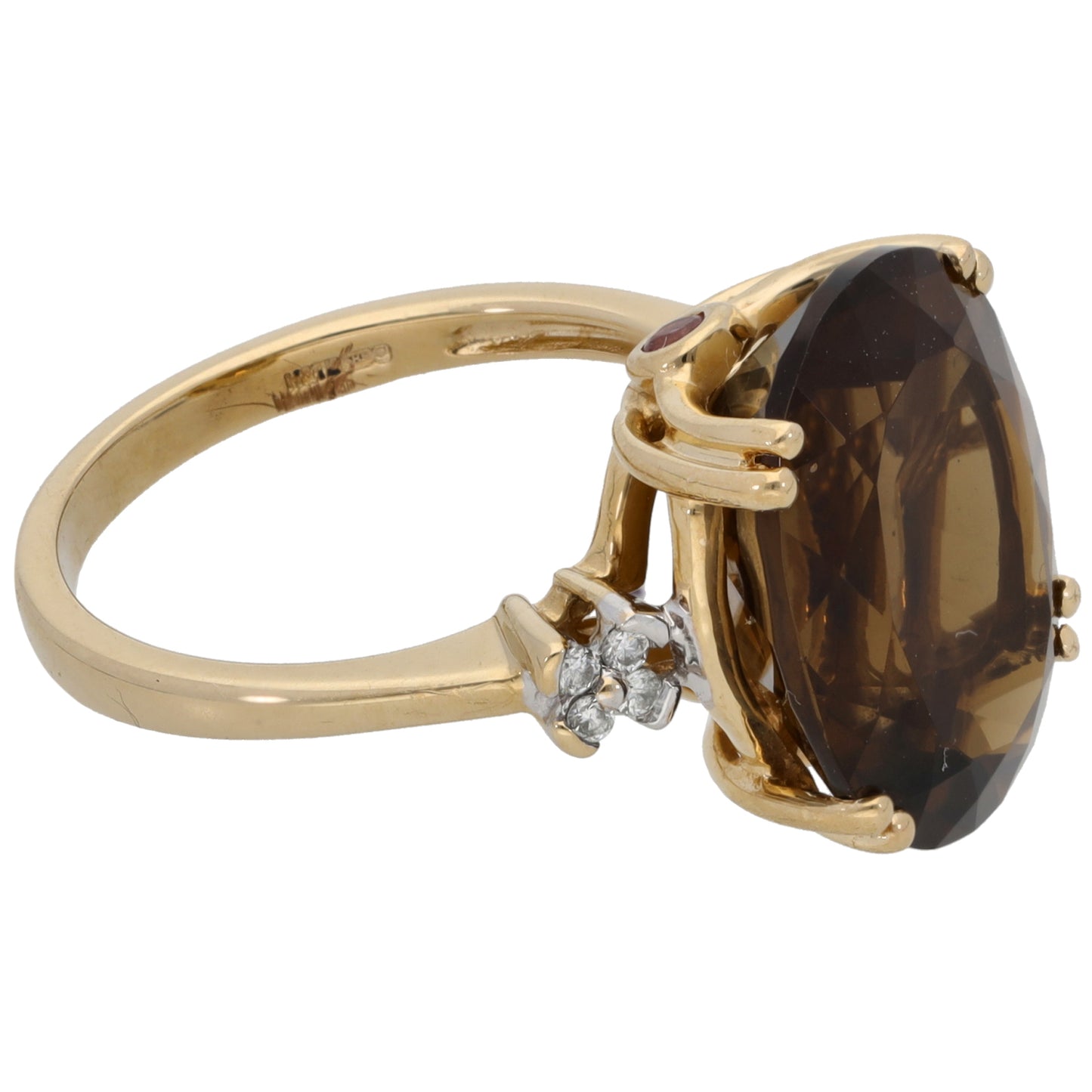 14ct Gold 0.08ct Diamond & Smoky Quartz Dress/Cocktail Ring Size N