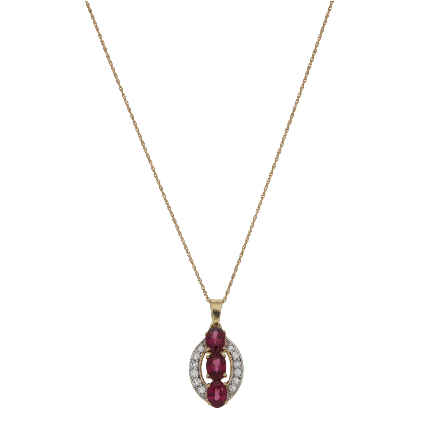 9ct Gold Garnet & White Topaz Dress/Cocktail Pendant With Chain