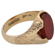 Load image into Gallery viewer, 9ct Gold Carnelian Patterned Signet Ring Size N
