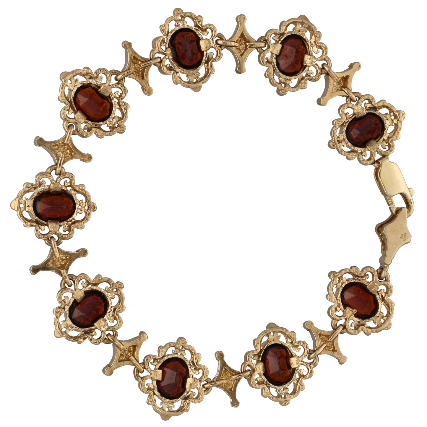 9ct Gold Garnet Fancy Stone Set Bracelet