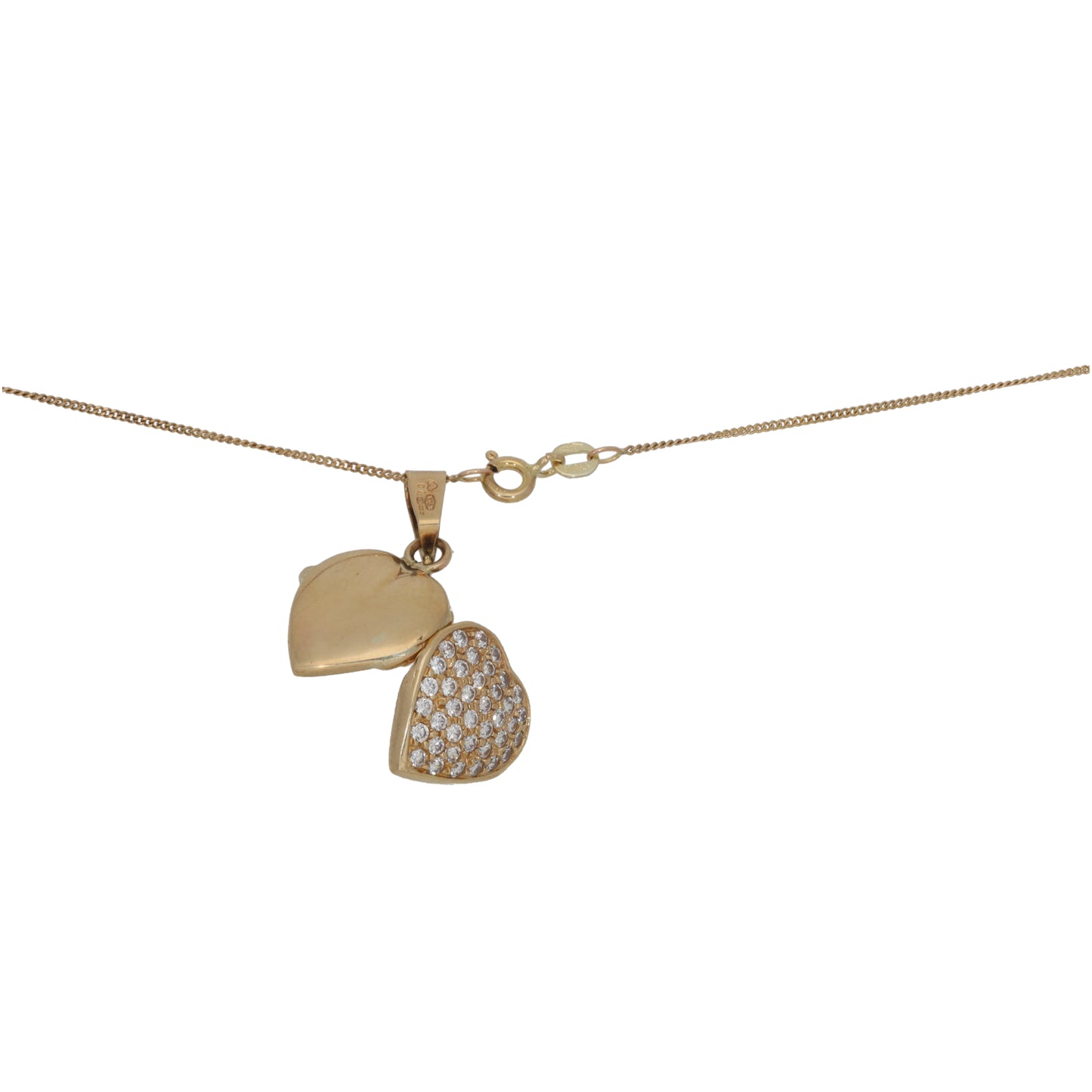 9ct Gold Cubic Zirconia Heart Locket Pendant With Chain