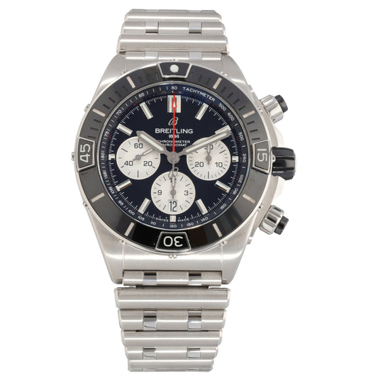 Breitling Super Chronomat AB0136 Stainless steel chronograph watch with dark blue dial and black bezel, bracelet included