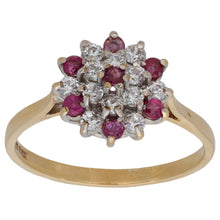 Load image into Gallery viewer, 9ct Gold Ruby &amp; Cubic Zirconia Cluster Ring Size Q
