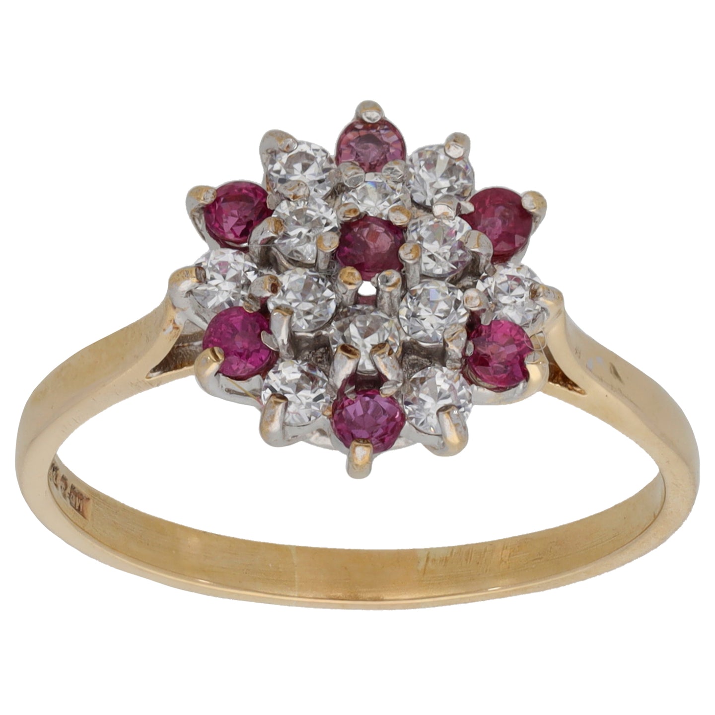 9ct Gold Ruby & Cubic Zirconia Cluster Ring Size Q